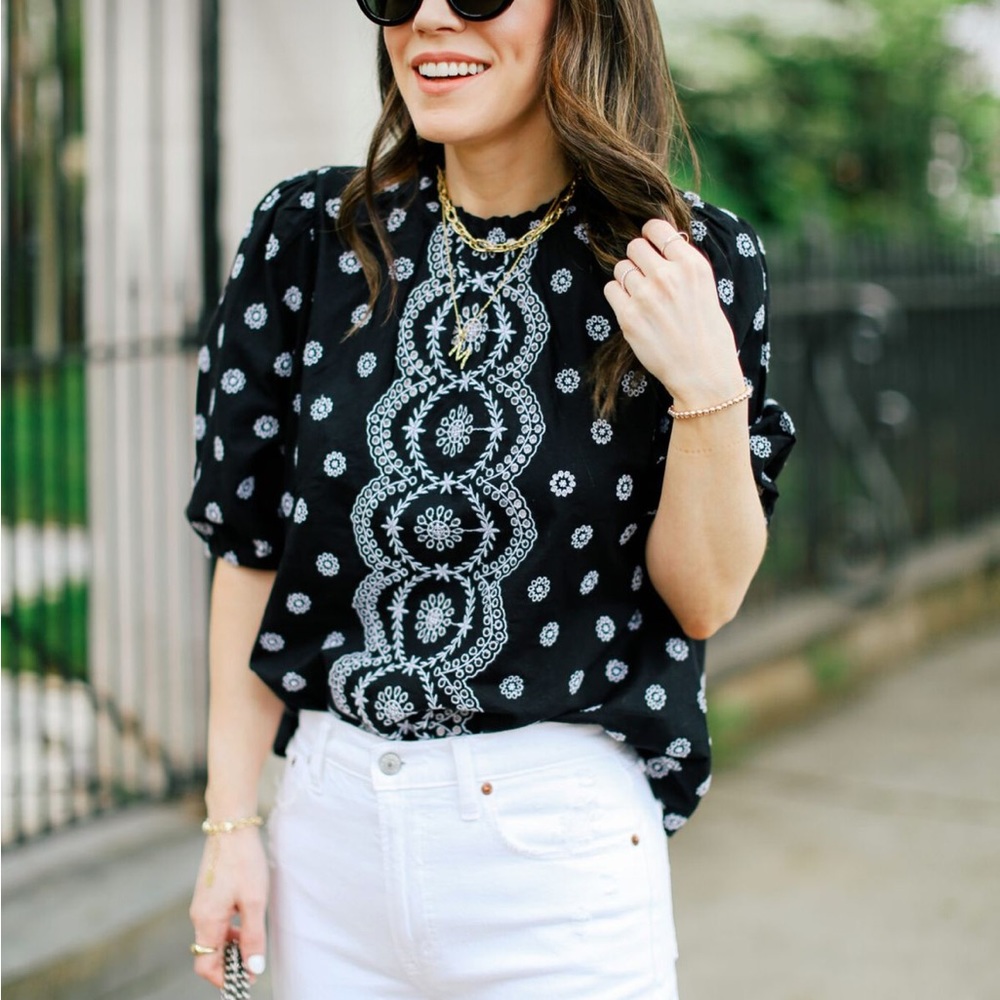 Loft eyelet puff sleeve EUC
